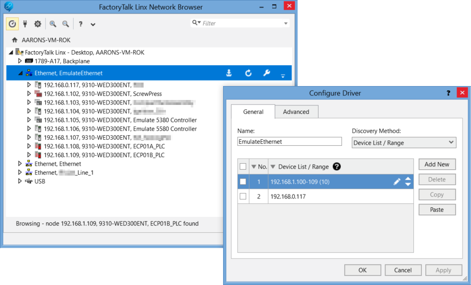 FactoryTalk Linx Network Browser and Configuration Driver